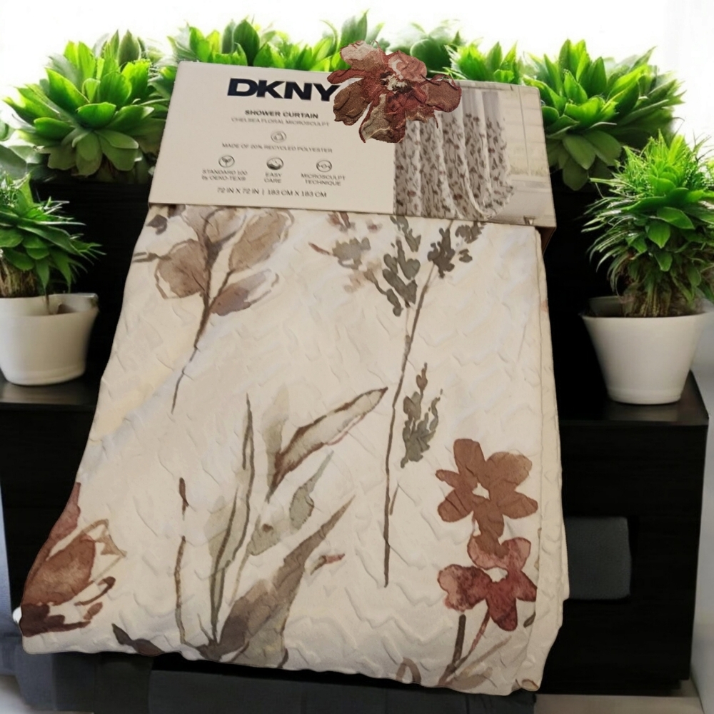 Dkny Fabric Textured  Microsculpt Floral Rustic Shower Curtain